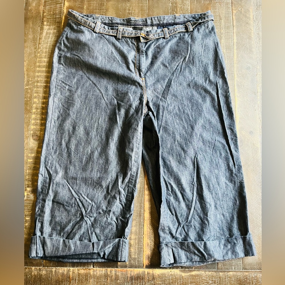 Apostrophe Indigo Stretch Denim Cropped Pants with Contrast Stitching